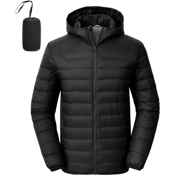 Men's Down Puffer Jacket with Hood Packable Lightweight Puffy Bubble Hooded